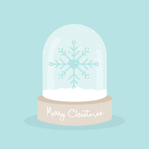 ilustrações de stock, clip art, desenhos animados e ícones de snow globe with snowflake. merry christmas. wooden base. glass ball jar decoration. vector illustration, flat design - christmas decoration campanula decoration christmas