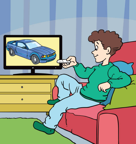 Boy sitting on sofa and watching tv. Boy sitting on sofa and watching tv. kids watching tv stock illustrations