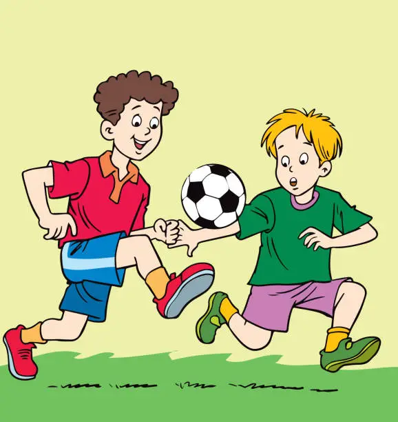Vector illustration of Illustration of the two boys playing soccer.