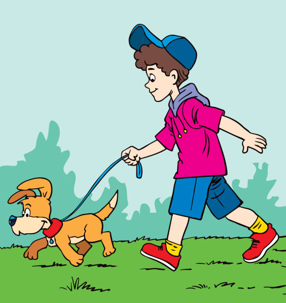 260 Cartoon Boy Walking Dog Illustrations & Clip Art - iStock