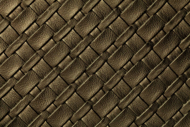 istock Texture of dark brown and bronze leather background with wicker pattern, macro 1292389036