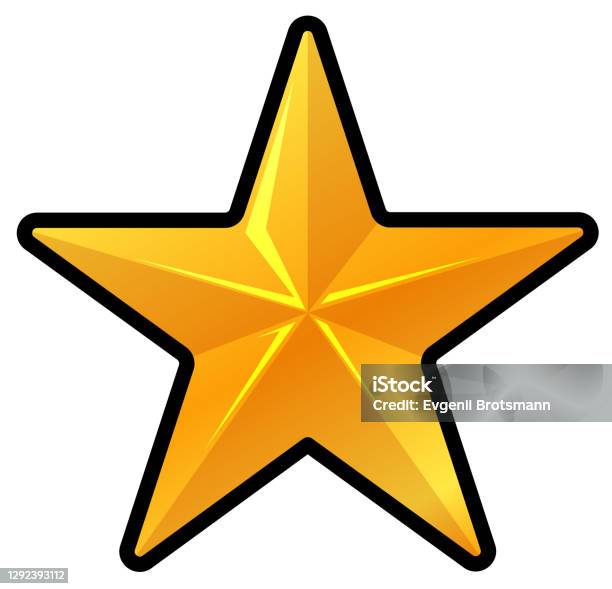 Guldstjärna Logotyp Isolerad På Vit Bakgrund Tecknad Illustration Av Glänsande Gyllene Stjärna Formade Objekt Enkel Form Logotype För Företag Eller Pris För Vinnare-vektorgrafik och fler bilder på Bild