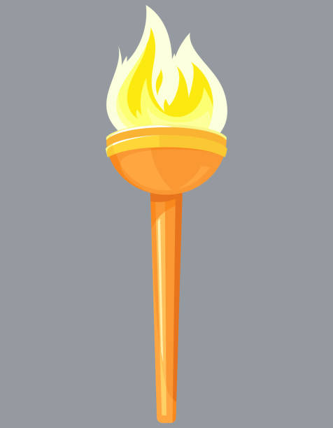 Modern burning torch. Modern burning torch. Light equipment in cartoon style. flame clipart stock illustrations