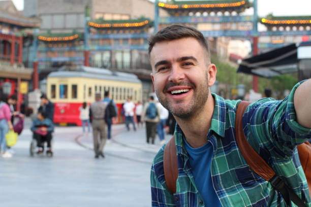 istock Caucasian tourist in Asian background 1292394114