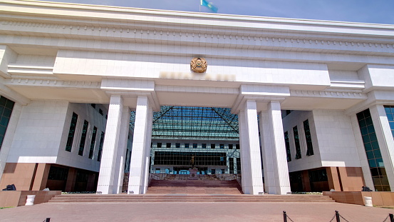 ASTANA, KAZAKHSTAN - JULY 2016: Supreme Court of the Republic of Kazakhstan timelapse hyperlapse. Astana, Kazakhstan. the highest judicial body of the Republic of Kazakhstan on civil, criminal and other cases