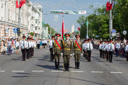 Piața Constituției (Constitution Square) and Bulevardul Unirii seen from the Parliament Palace. The image was captured during summer season.