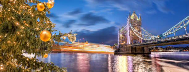 istock Panorama with Tower Bridge during Christmas time in London, UK 1292400821