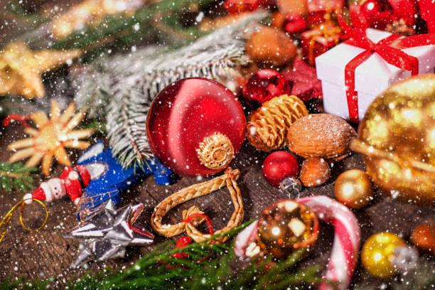 istock Handmade wrapped christmas gift boxes on celebrate background. 1292400825