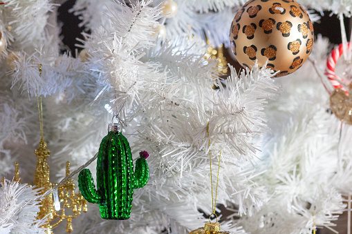 Cactus Christmas Tree Ornament on a white artificial tree