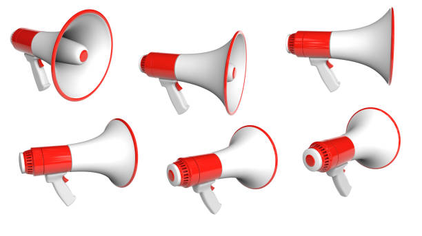 istock Set Red Megaphone loudspeaker. isolated on white background with clipping path. 3d render 1292403257