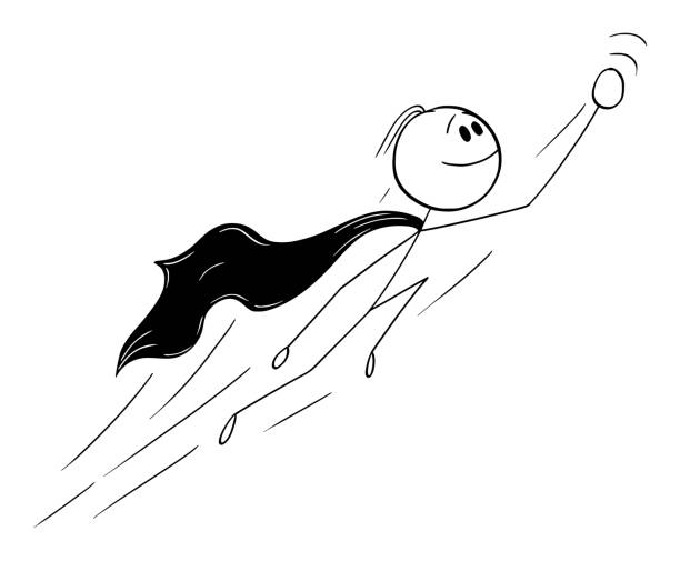 ilustrações, clipart, desenhos animados e ícones de ilustração de desenho animado vetorial de homem de sucesso ou empresário voando como super-herói em pose heroica - cape cobra