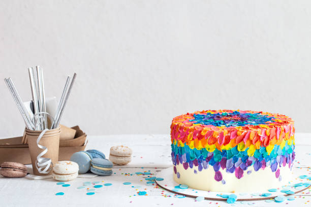 istock Colorful big handmade birthday cake close up. 1292407187