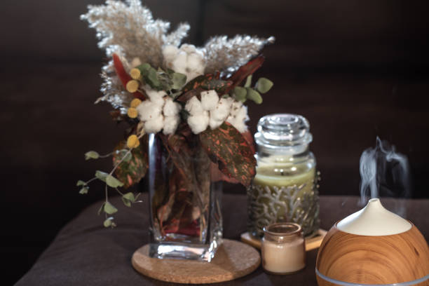 istock Composition with aroma lamp and decor details. 1292408253