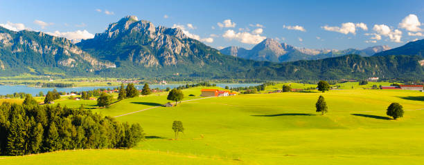 istock panoramic landscape in Bavaria with mountains and meadow at springtime 1292408615