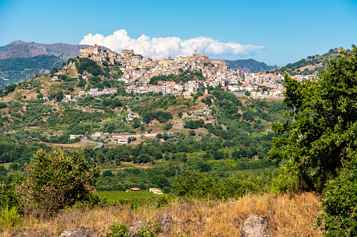 Panoramic view of Castiglione di Sicilia in a sunny summer day, Italy