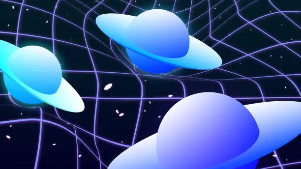 Vector illustration of Space futuristic 3D illustration - Saturns in digital space.
