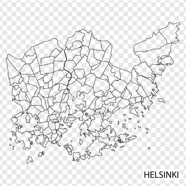 hochwertige karte von helsinki ist eine stadt finnland, mit grenzen der regionen. karte von helsinki für ihr website-design, app, ui. eps10. - helsinki stock-grafiken, -clipart, -cartoons und -symbole