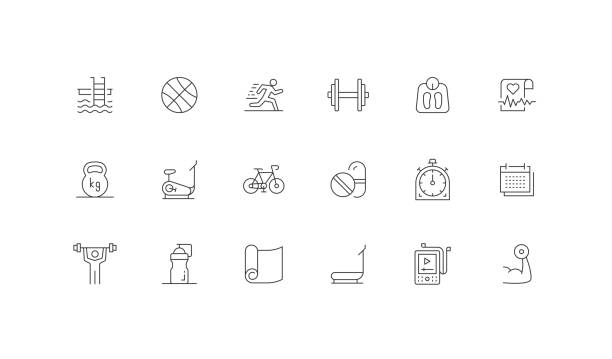 フィットネス, プール, バスケットボール, ランニング, ダンベルアイコン - swimming pool healthy lifestyle body conscious computer icon点のイラスト素材／クリップアート素材／マンガ素材／アイコン素材