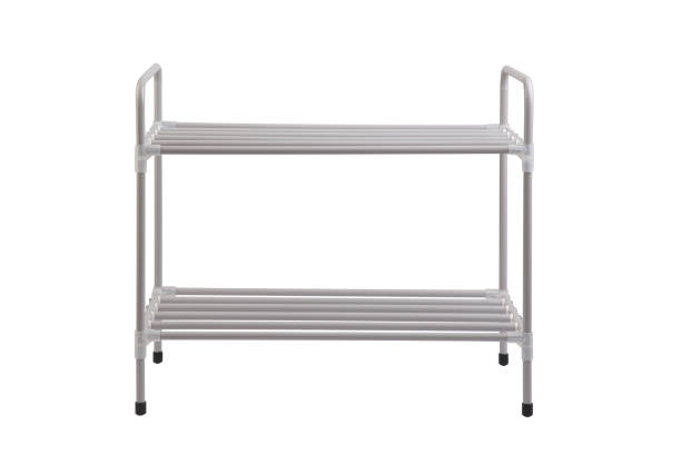 istock Gray metal racks isolated on white 1292420824
