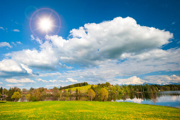 istock panoramic landscape in Bavaria with mountains and meadow at springtime 1292426838