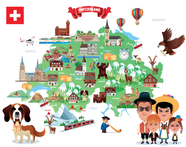 ilustrações de stock, clip art, desenhos animados e ícones de switzerland map - map switzerland swiss culture zurich