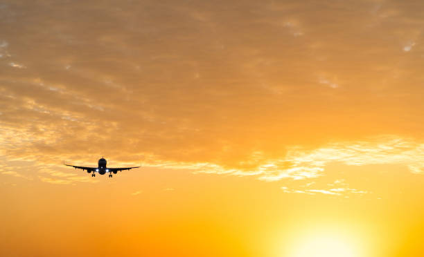 istock An airplane flying at sunset 1292431551