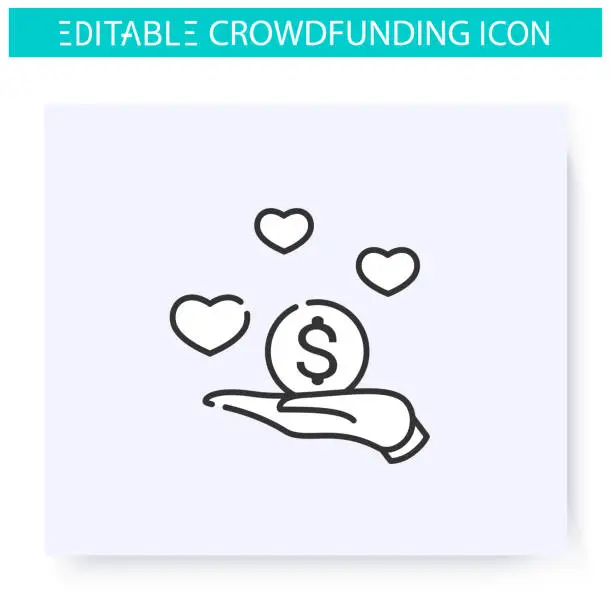 Vector illustration of Donation based crowdfunding line icon. Editable