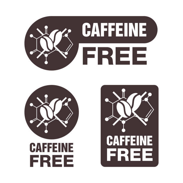 Caffeine Free sticker in 3 versions Caffeine Free stickers in 3 versions - molecular cell structure with coffee beans inside - isolated vector emblem for food composition on products packaging decaffeinated stock illustrations