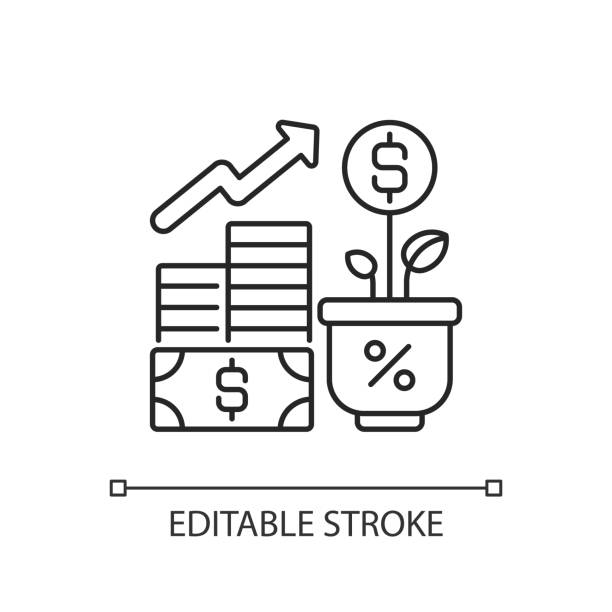 Income increase linear icon Income increase linear icon. Profitable business thin line customizable illustration. Contour symbol. Financial development deposit investment. Vector isolated outline drawing. Editable stroke financial literacy logo stock illustrations