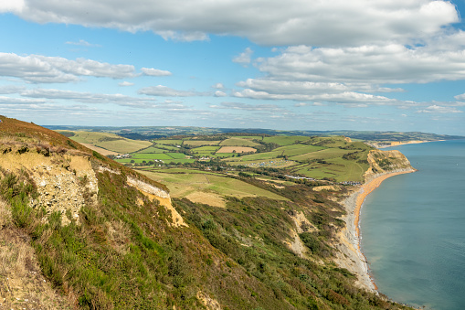 View from the summit of Golden Cap mountain on the Jurassic Coast in Dorset