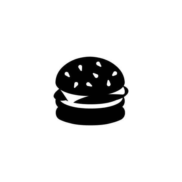 ilustraciones, imágenes clip art, dibujos animados e iconos de stock de icono vectorial de hamburguesa. comida rápida aislada, emoji plano de hamburguesa, símbolo de emoticono - vector - sesame black seed white background