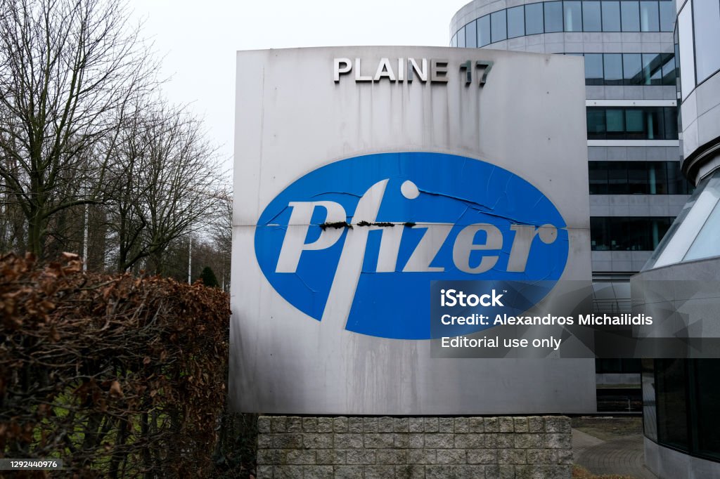 Exterior view of Pfizer Pharmaceutical company's offices in Brussels, Belgium Brussels, Belgium. 21st December 2020. Exterior view of Pfizer Pharmaceutical company's offices. Pfizer Stock Photo