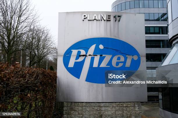 Exterior View Of Pfizer Pharmaceutical Companys Offices In Brussels Belgium Stock Photo - Download Image Now