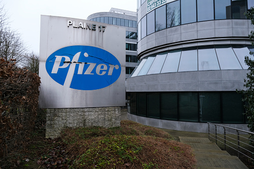 Brussels, Belgium. 21st December 2020. Exterior view of Pfizer Pharmaceutical company's offices.