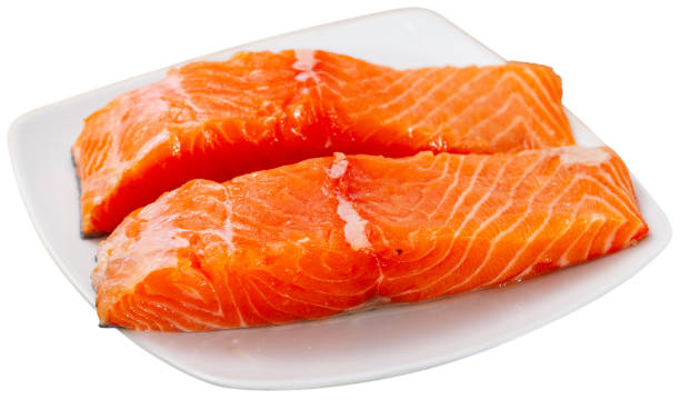 istock Raw red fish salmon fillet, isolated on white 1292441248