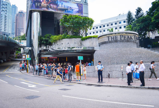 Street view of Hong Kong The Peak Tram Station stock photo