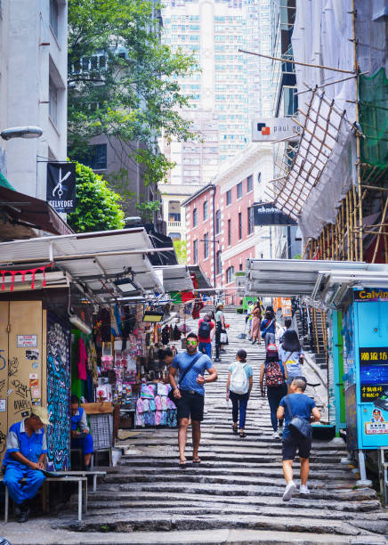 Famous Hong Kong stone slab street named Pottinger Street stock photo