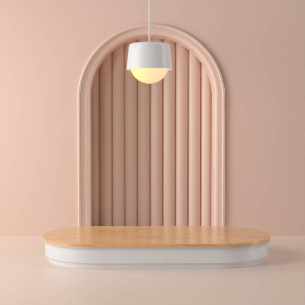 istock 3d rendering of wood Podium and abstract geometric. 1292443522