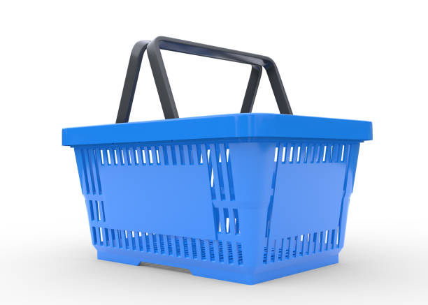 istock Blue empty shopping basket isolated on white background 1292443582