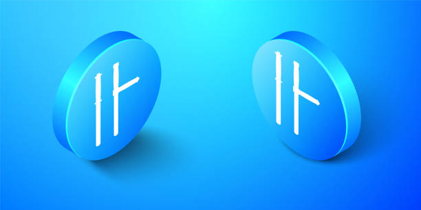 istock Isometric Police rubber baton icon isolated on blue background. Rubber truncheon. Police Bat. Police equipment. Blue circle button. Vector 1292444745