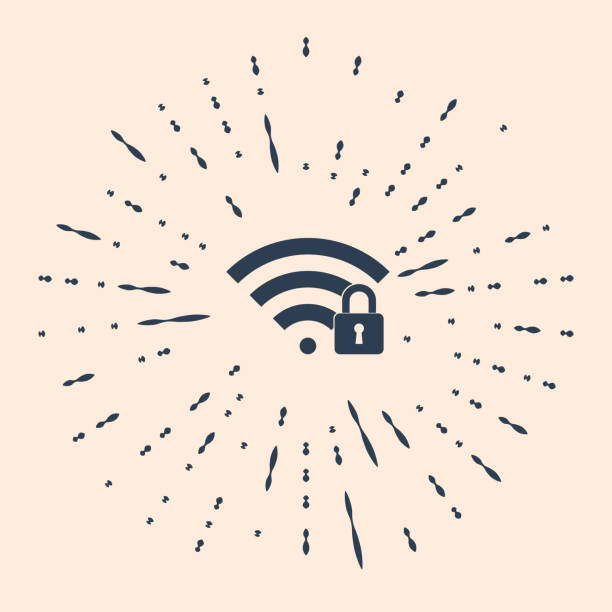 istock Black Wifi locked icon isolated on beige background. Password Wi-fi symbol. Wireless Network icon. Wifi zone. Abstract circle random dots. Vector Illustration 1292444935