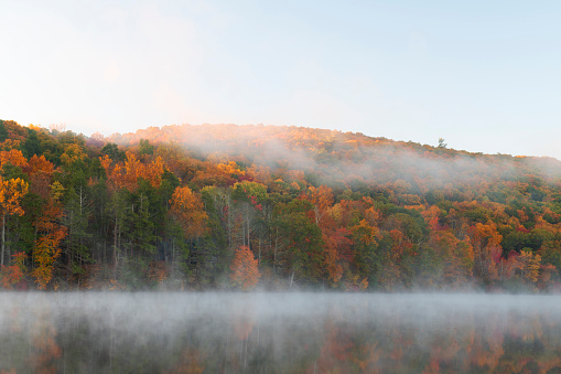 Foggy morning at Hidden Lake in Autumn, Delaware Water Gap National Recreation Area, Pennsylvania, USA