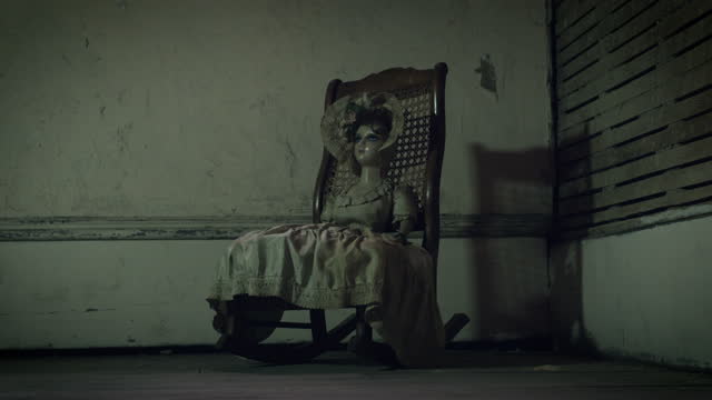 An Old Doll- A doll rocking while sitting on a rocking chair