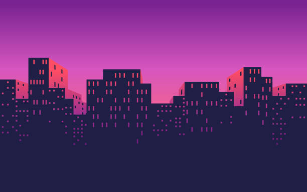 bildbanksillustrationer, clip art samt tecknat material och ikoner med stadsbilden urban building skyline - manhattan skyline sunset