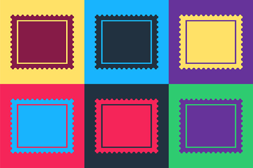Popart Briefmarke Symbol Isoliert Auf Farbhintergrund Vektor Stock popart-briefmarke-symbol-isoliert-auf-farbhintergrund-vektor-stock