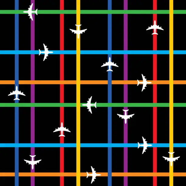 Vector illustration of Airplane Grid Seamless Pattern