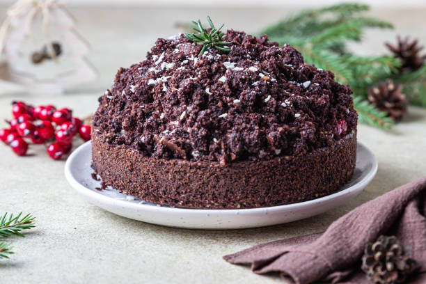 istock Homemade chocolate cake with cherry and whipped cream. Cake Mink mole or Mole hole cake. 1292451909