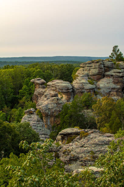 View out over the Garden Of The Gods as sunset approaches.  Shawnee National Forest, Illinois. View out over the Garden Of The Gods as sunset approaches.  Shawnee National Forest, Illinois. national forest stock pictures, royalty-free photos & images