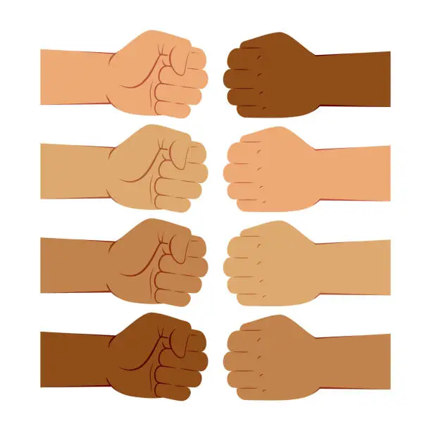 Vector illustration of Hand Gesture of Fist Bump, Different Skin Colors