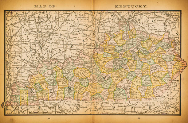 ilustraciones, imágenes clip art, dibujos animados e iconos de stock de mapa del siglo xix de kentucky - kentucky